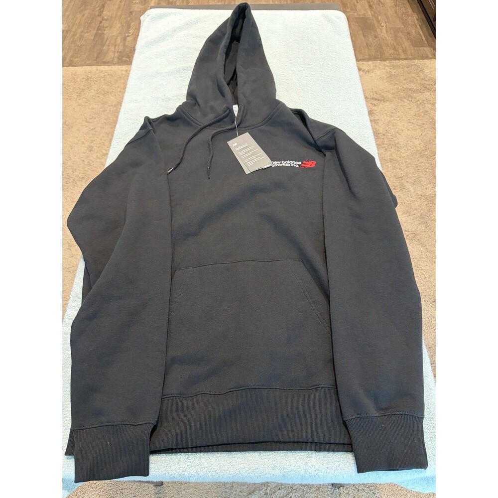 New Balance Mens Hoodie Small Black Athletics Logo Pullover Sweatshirt NWT $70